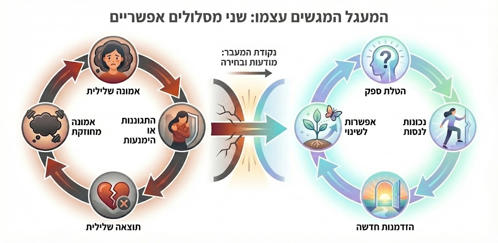 אינפוגרפיקה על השינוי בהשפעת הנבואה המגשימה את עצמה.
