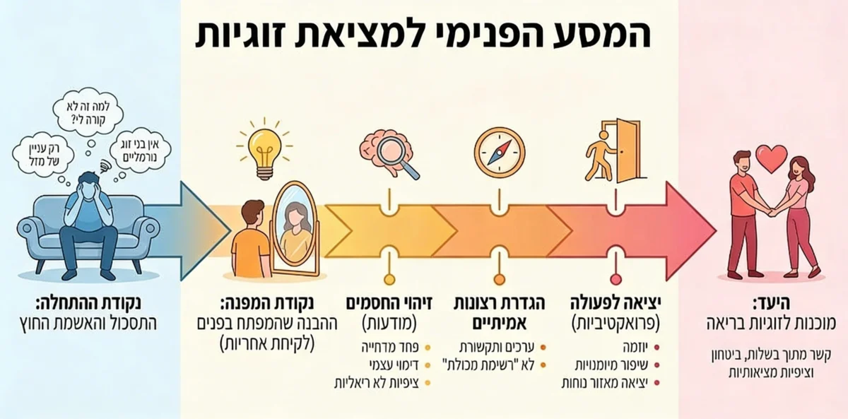 אינפוגרפיקה על תהליך השינוי והאפשרות למצוא ולבנות זוגיות