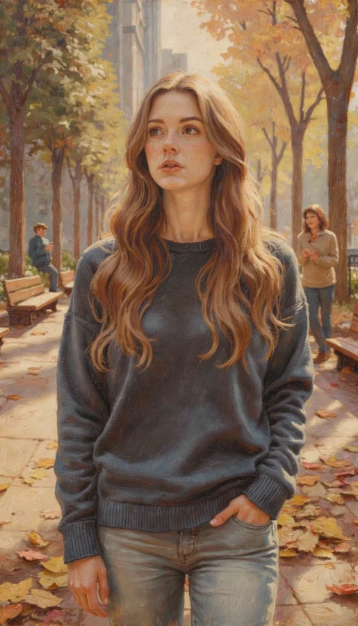 אישה הולכת ברחוב טרודה במחשבות