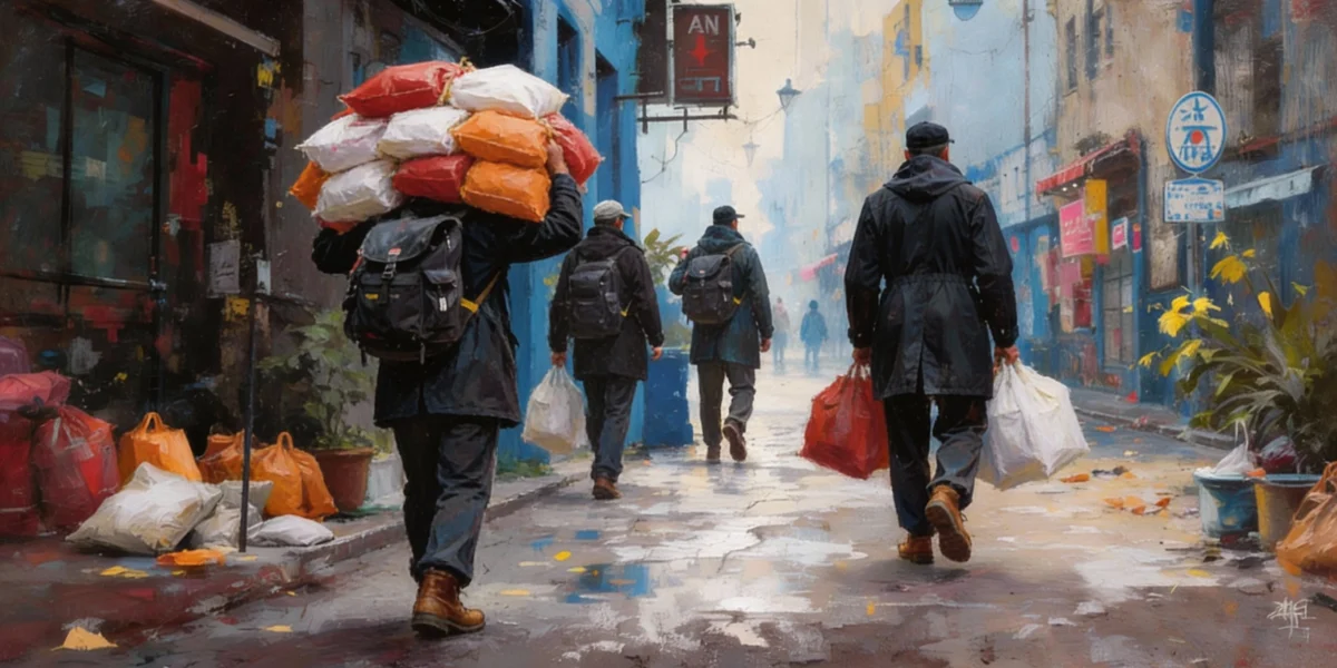 אדם סוחב לבד שקים רבים, כמו משקל המכביד על אדם בדיכאון