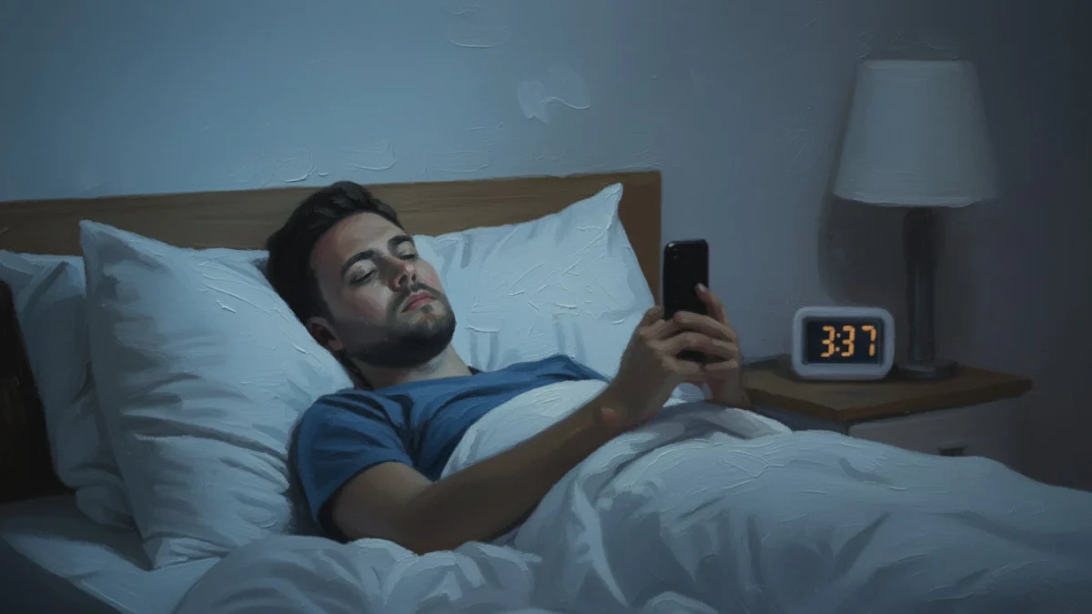 בחור מדוכא במיטה גולל בטלפון