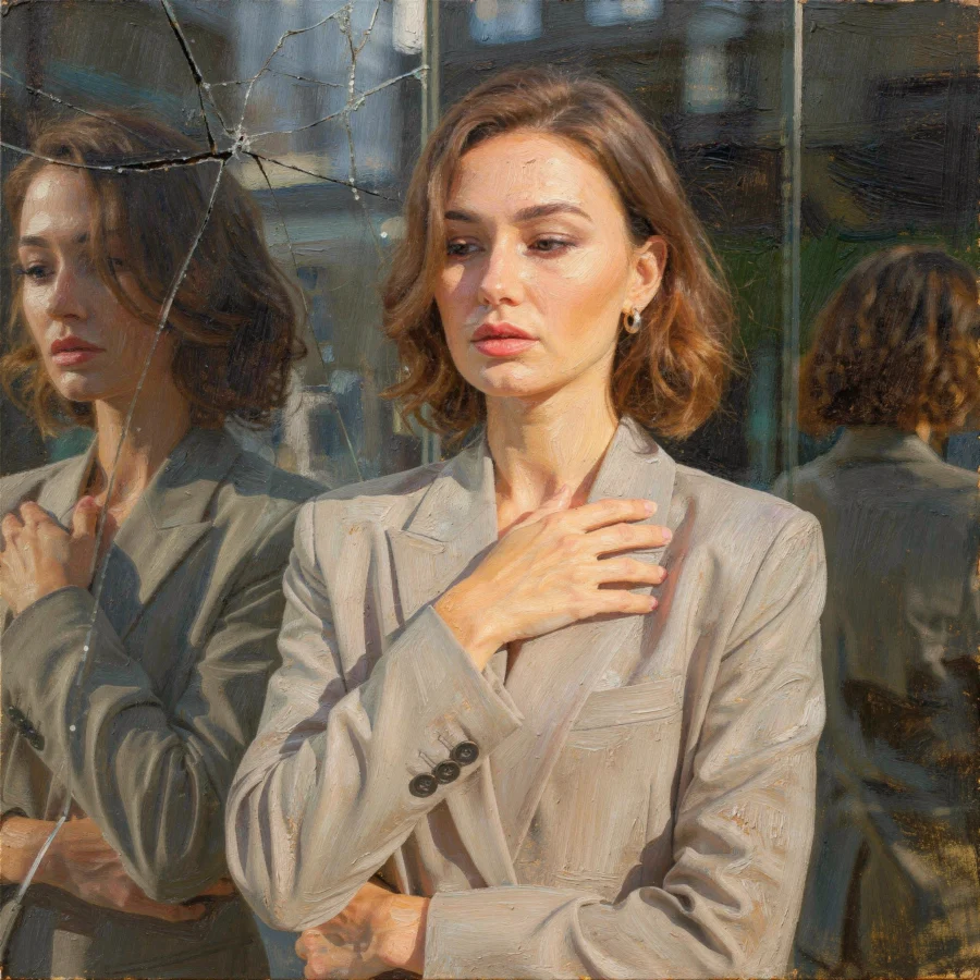 אילוסטרציה של אישה המסתירה את מה שהיא מרגישה בפנים