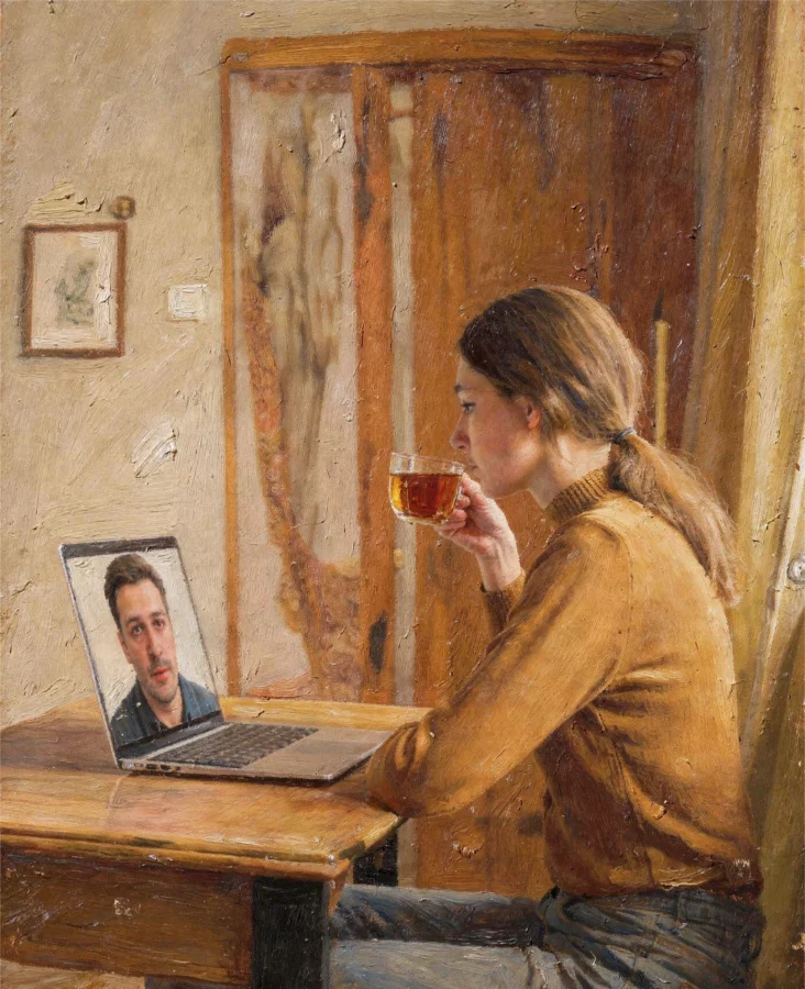 ציור של אישה בטיפול אונליין