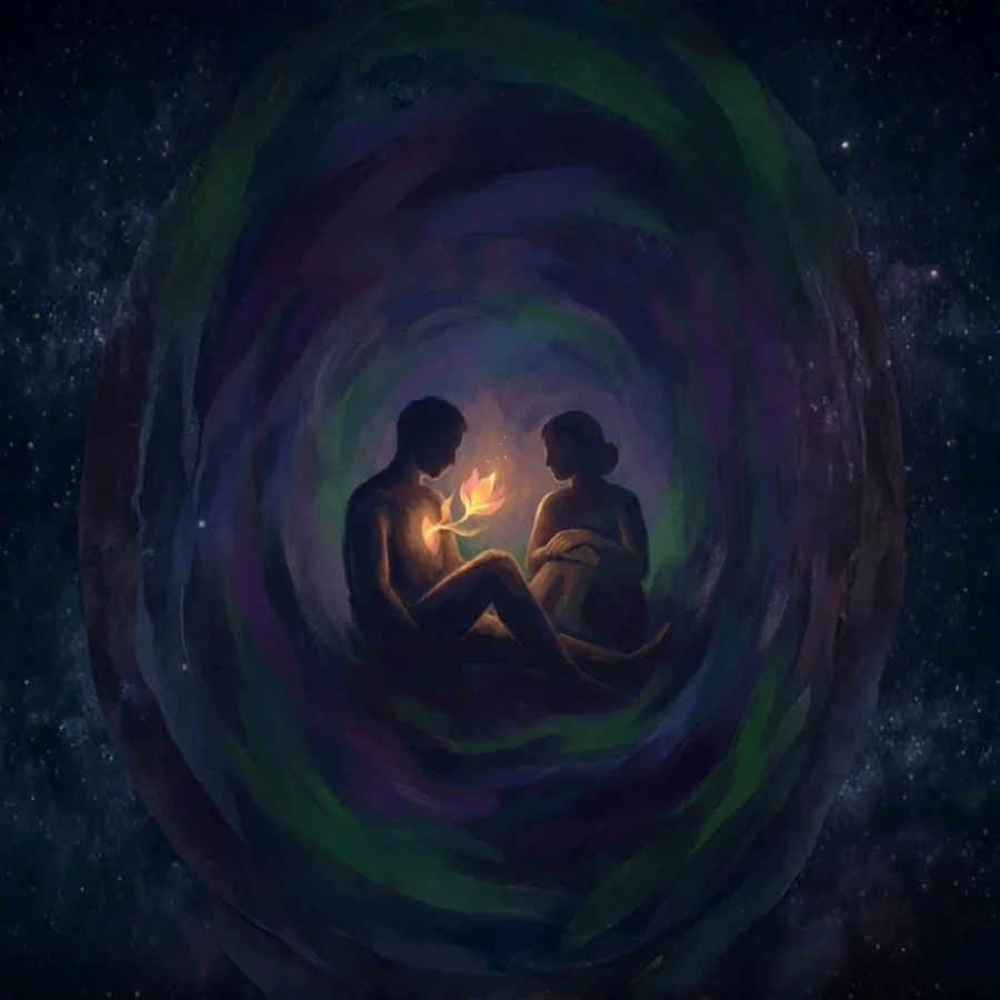 דימוי של שני אנשים בחשכה המתקרבים ונפתחים אחד כלפי השני